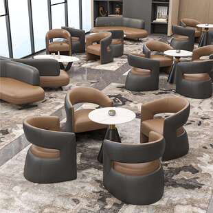 售楼处商务洽谈酒店大厅一桌四椅岩板小圆桌子办公室接待桌椅组合