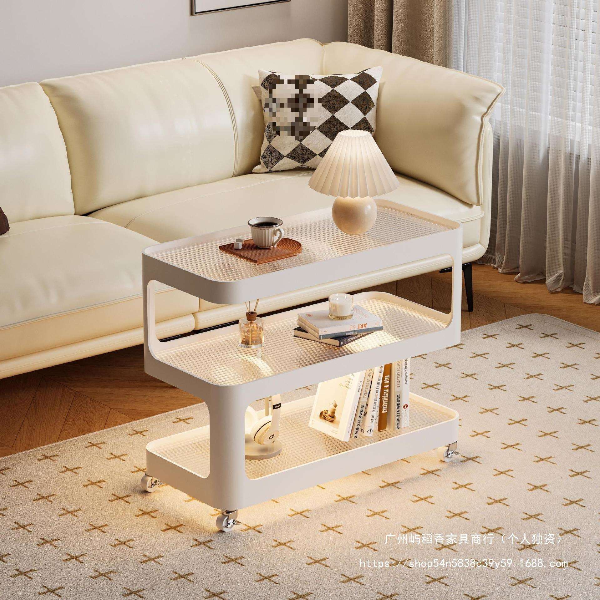 可移动边柜茶跨境沙发边几创意轻奢多功能带轮置物架床头柜