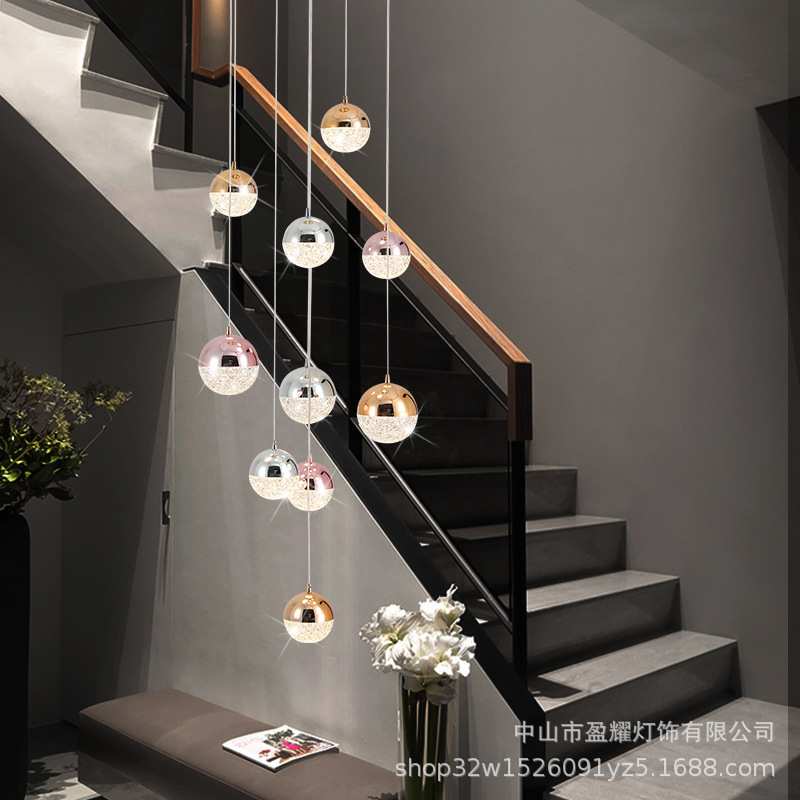 北欧创意楼梯长吊灯复式楼中空跃层loft公寓挑空客厅灯中山灯具