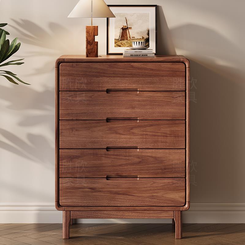黑胡桃木五斗柜实木储物柜北欧客厅斗橱卧室收纳实木抽屉柜子