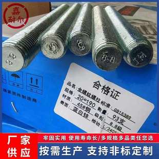 高强度8.8级蓝白锌全螺纹螺柱M24m16x220 180镀彩锌牙条全丝螺杆