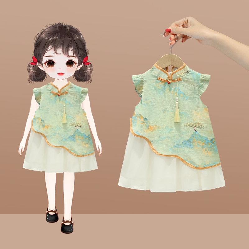 女童汉服连衣裙夏季2025新款宝宝洋气国风旗袍公主裙儿童中式夏装