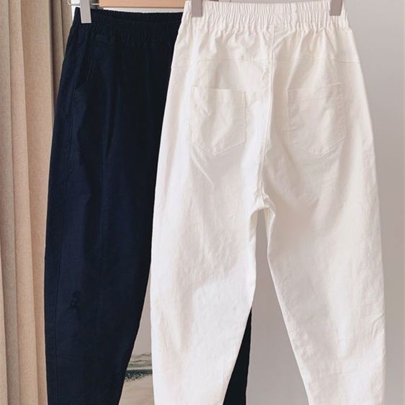 300斤大码男装纯色破洞工装休闲裤男女夏季薄款宽松阔腿哈伦9分裤