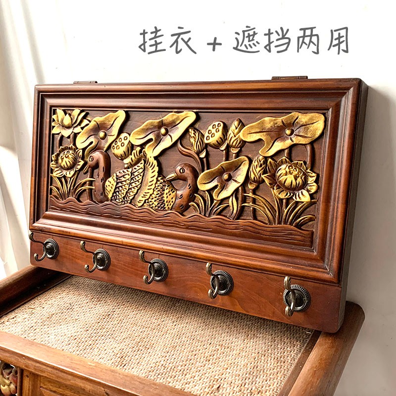 实木配电箱电表箱遮挡箱新中式客厅装饰画电源电闸箱挂画带挂衣钩