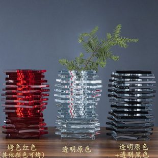 北欧风简约错位型旋转水晶玻璃花花器公家居酒店会所装饰摆件