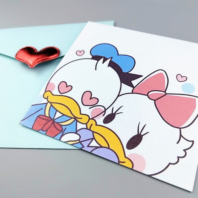 唐老鸭情b侣爱心手工生日贺卡小卡片卡通创意可爱情人节定制礼物