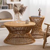 复古中式 藤编小茶几客厅沙发边几民宿侘寂风边几角几做旧古色日式