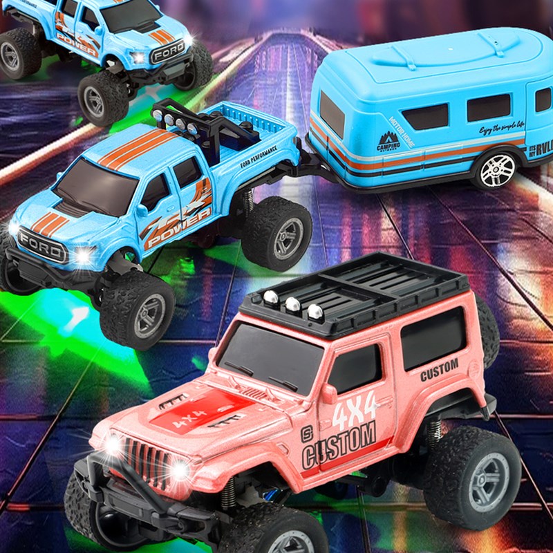 桌面迷你合金遥控车RC 2.4G充电越野车1:6N4大脚车炫酷灯光减震车