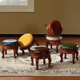 欧式 圆凳客厅家用矮凳小凳子坐墩美搁 茶几边凳实木沙皮发凳645式