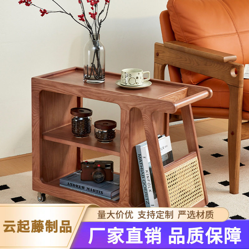 沙发边几可移动边柜小推车茶几白蜡木床头柜置物架巴士侧边柜餐柜