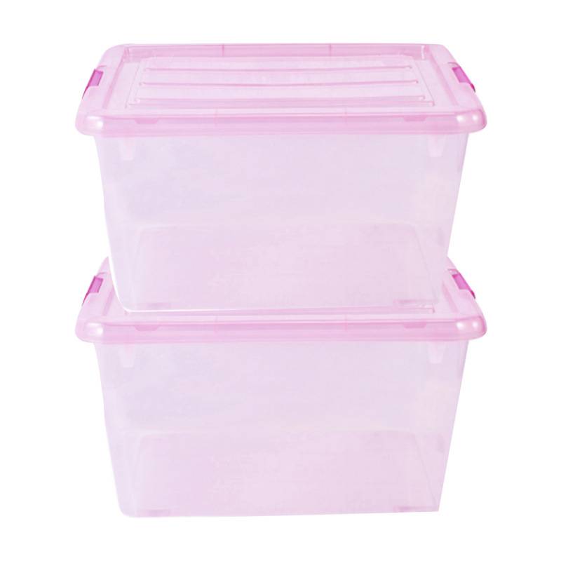 茶花透明精巧收纳箱带滑轮2825 55L*2个装（颜色随机）2854 35L*2