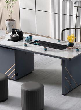 新自式茶桌全套岩板茶台现代简约办MVX公茶室桌动烧水一体式泡中