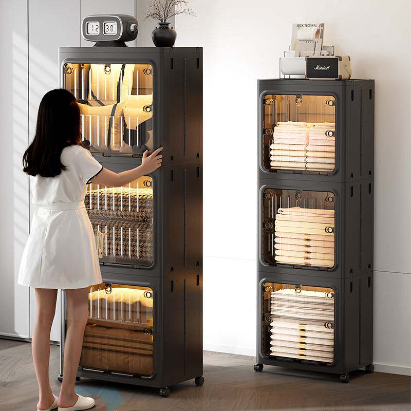 家用折叠收纳柜客厅卧室多层衣服整理柜带滑轮儿童玩具杂物整理箱