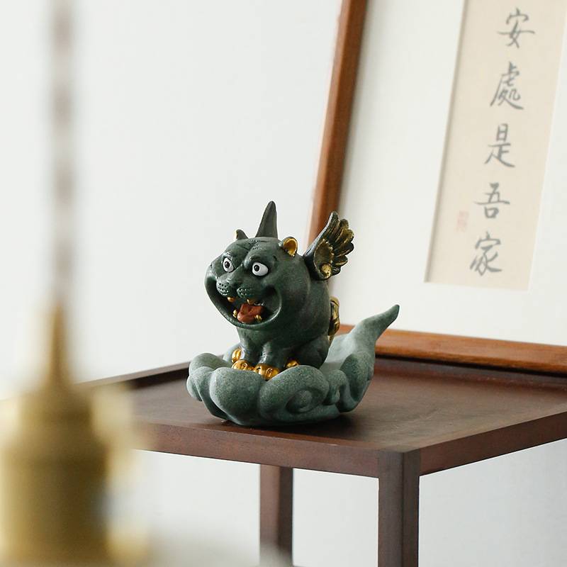国风青砂石如虎添翼动物摆件创意鱼缸客厅办公室桌面摆设茶几装饰