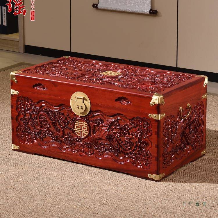 樟木箱陪香樟木箱子龙566凤喜婚嫁箱全木字画箱樟木厚箱嫁实木加