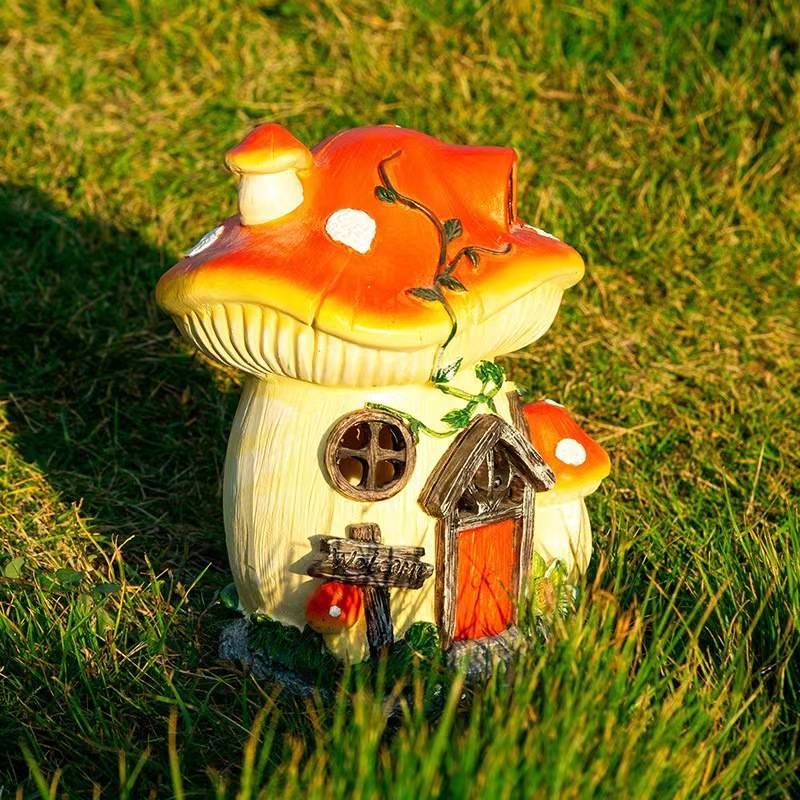 亚马逊太阳能蘑菇房子造型灯户外树脂工艺品摆件花园庭院景观灯