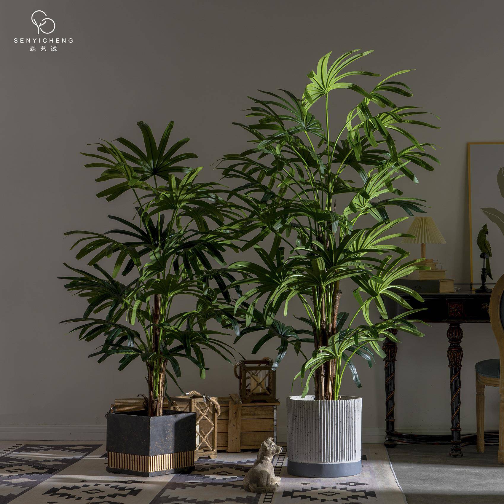 棕竹指葵大盆WZK栽仿型生植物室内客厅饰摆五件盆景仿真绿植摆装