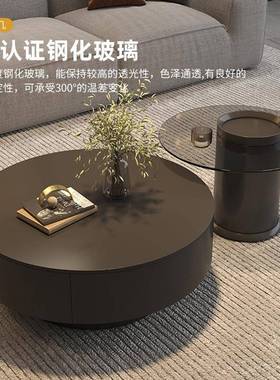 意轻奢简岩板式茶几现代小户型客厅家用玻PEL茶桌大极茶小圆茶几组合