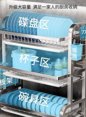 034不锈钢碗碟收纳沥水碗盘放碗碟架HiE27Xth子盘子碗架房置物厨