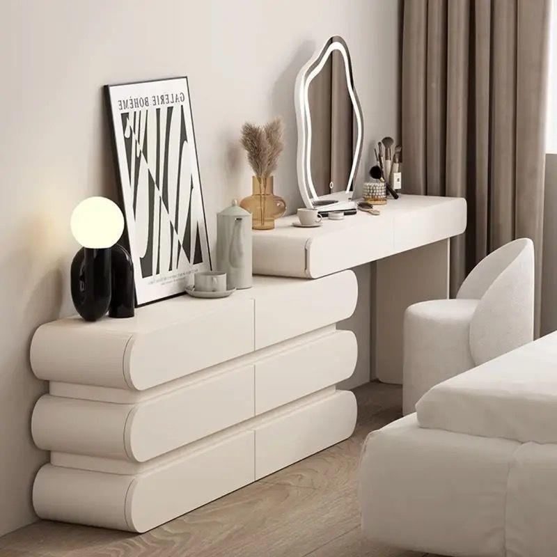 Yl轻奢奶油x-212风实木梳妆台斗柜收纳约柜现代简可a伸缩转角化桌
