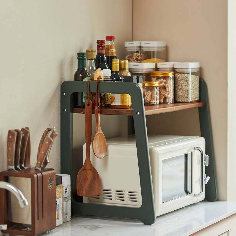 厨房置物架微波炉架实木台面微蒸烤一体机烤箱收纳架子无