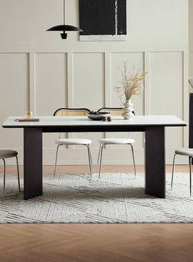 轻奢实木板餐桌椅组长方形现代简约家用小户型蜡合木NTZ吃岩饭桌