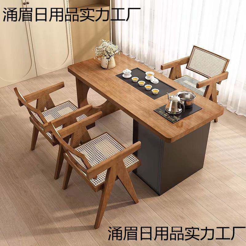 阳台桌椅组合奶小型家用茶AMM烧台水壶茶一体油风高端实木泡茶桌