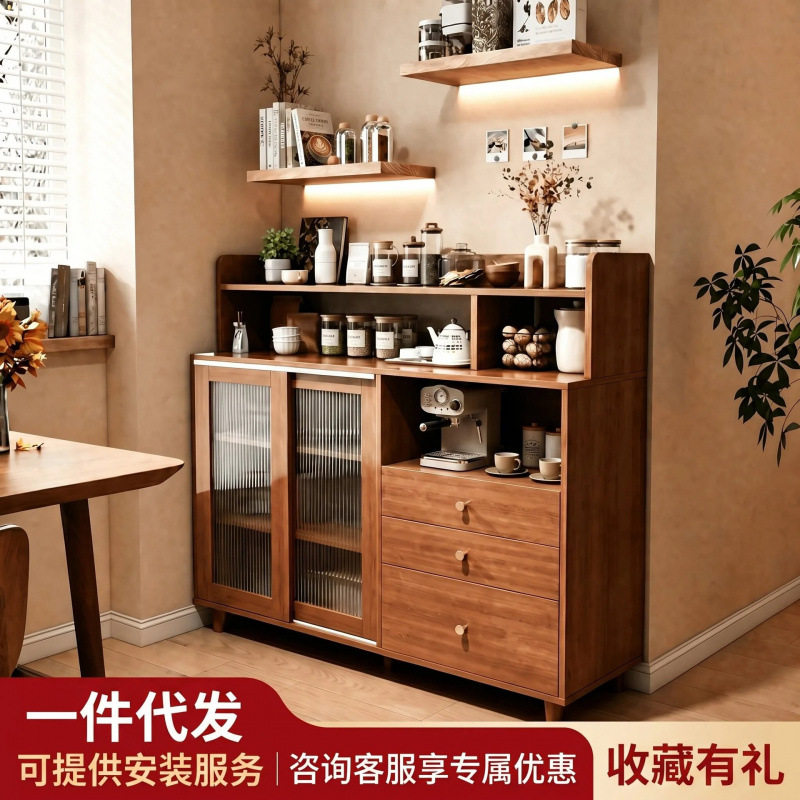 实木日式餐边柜靠墙一体客厅茶水柜厨房置物柜收纳柜子斗柜储物柜