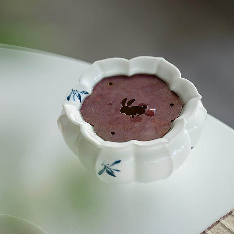 纯手绘蝴兰花意口建水茶渣缸家用陶瓷干蝶花泡茶台蓄水JS-0083创