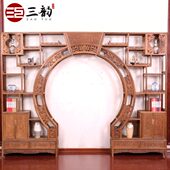 鸡翅木拱门博古架实木多宝阁红木中式 古董架客厅仿古玄关柜储物架