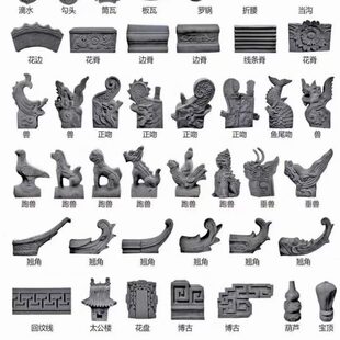 仿古青瓦配件翘脚屋檐屋顶房顶装饰水泥粘土烧制古风五脊六兽正吻