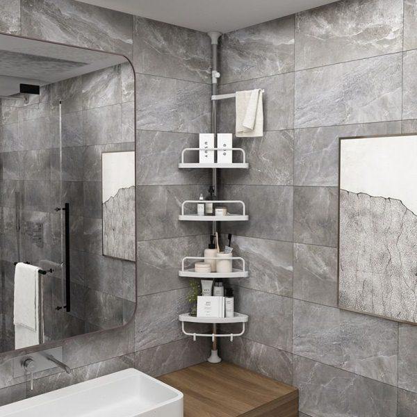 顶天立地浴室转角置物架不锈钢三角收纳架卫生间洗漱台角落层架