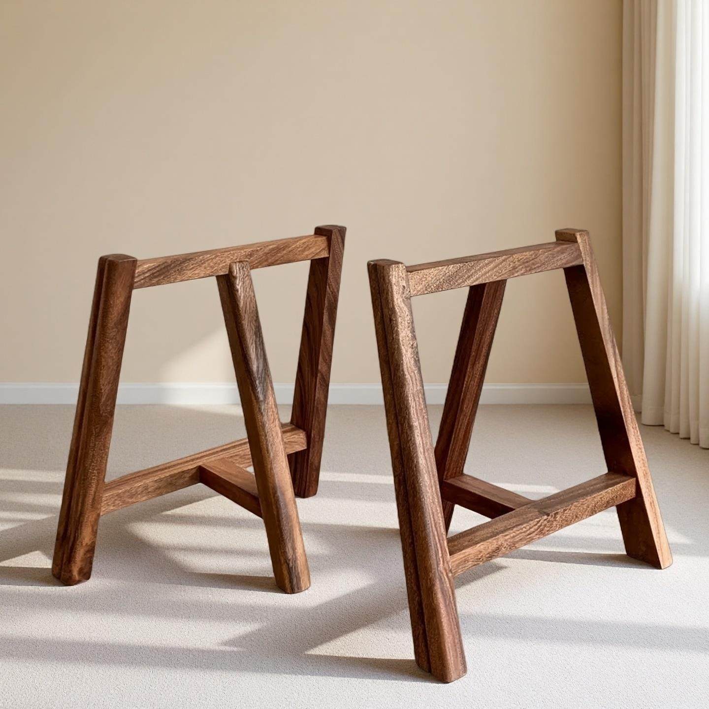 胡桃木桌腿实木A字斜三角支架大板茶桌茶台腿原木桌腿餐桌支撑架