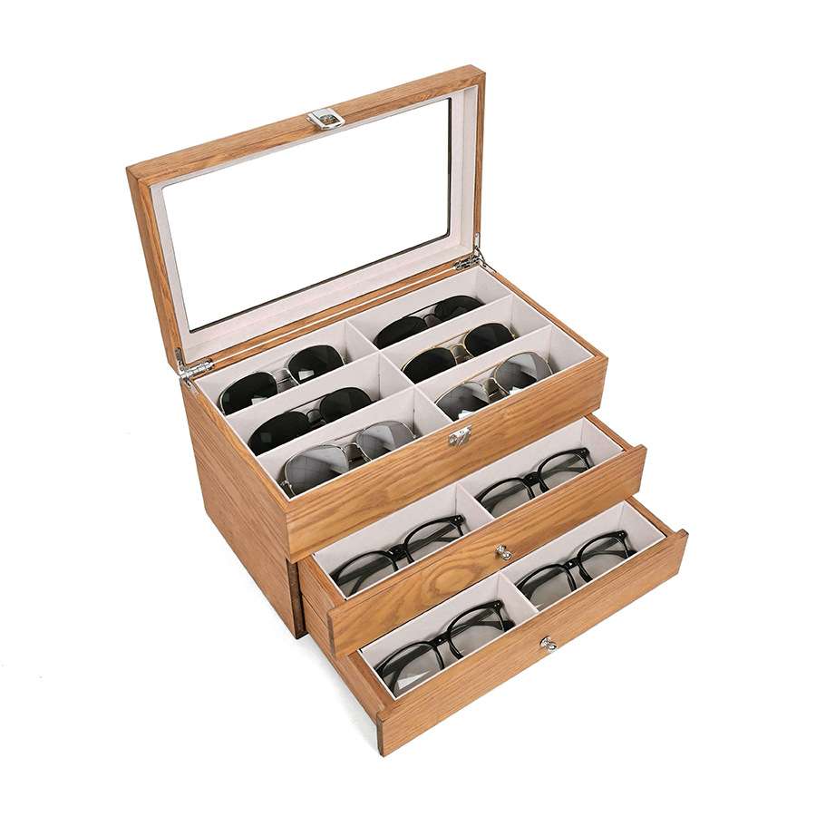 胡桃色木质眼镜眼睛盒大容量墨镜展示盒眼镜展示防尘整理盒收纳盒