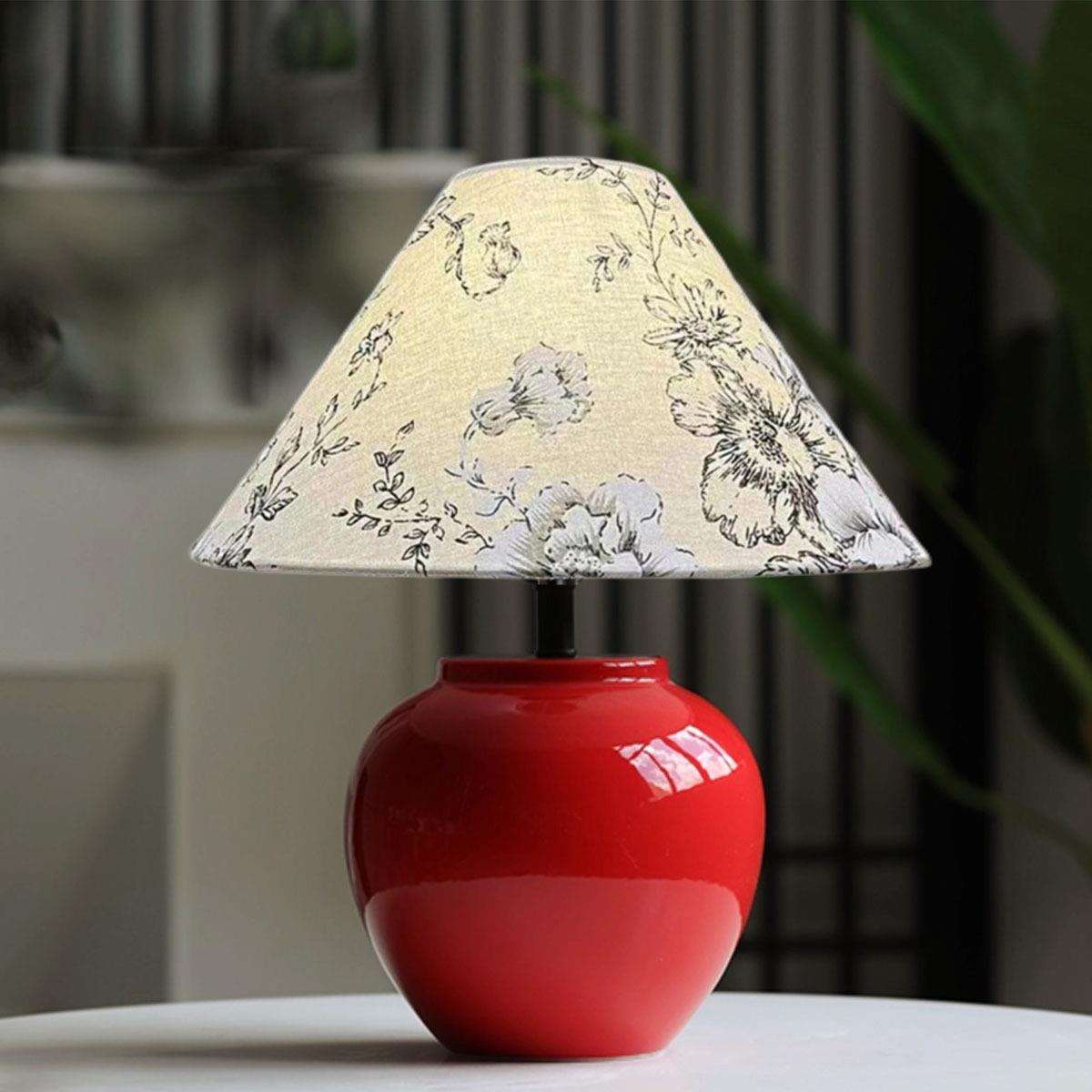陶瓷台灯赤玉繁花布艺灯设计师灯中古风酒店景德镇出口客厅装饰灯