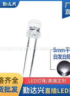 F5平头白发白 5mm平头白光短脚 方片高亮白灯led LED发光二极管