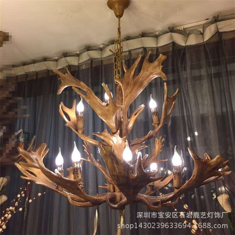 鹿角灯美式田园创意复古吊灯北欧简约客厅餐厅酒吧树枝蜡烛吊灯