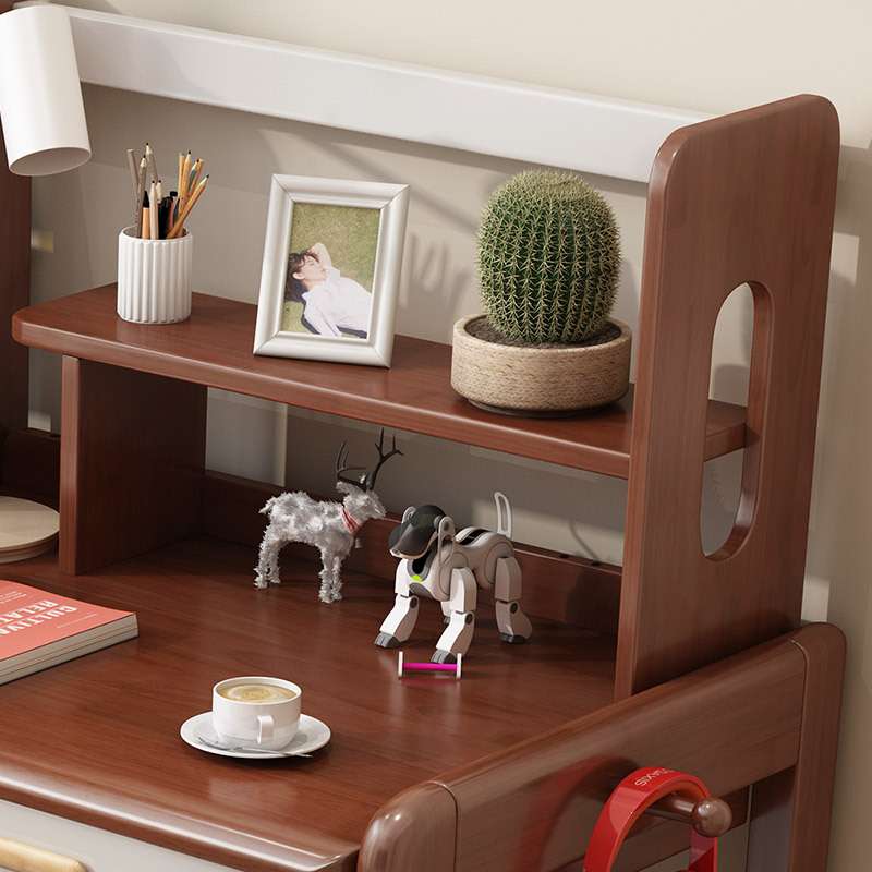 实木书桌书架一体桌北欧家用电脑桌中小学可升降写字桌儿童小桌子