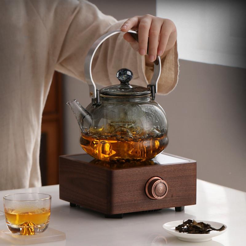 围炉煮壶886333透黑茶玻铜硼把花茶壶高硅玻璃璃蒸煮一体内胆煮茶