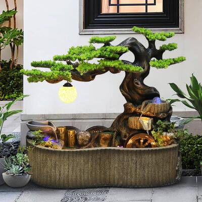 木磨观流水桩喷泉摆件庭院石假山招财景客厅落地鱼池加OXV湿盆景