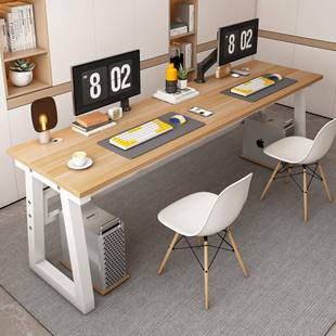 I双人电脑台式 008字学习桌办桌 桌卧L室简代约现钢木书公桌写0516