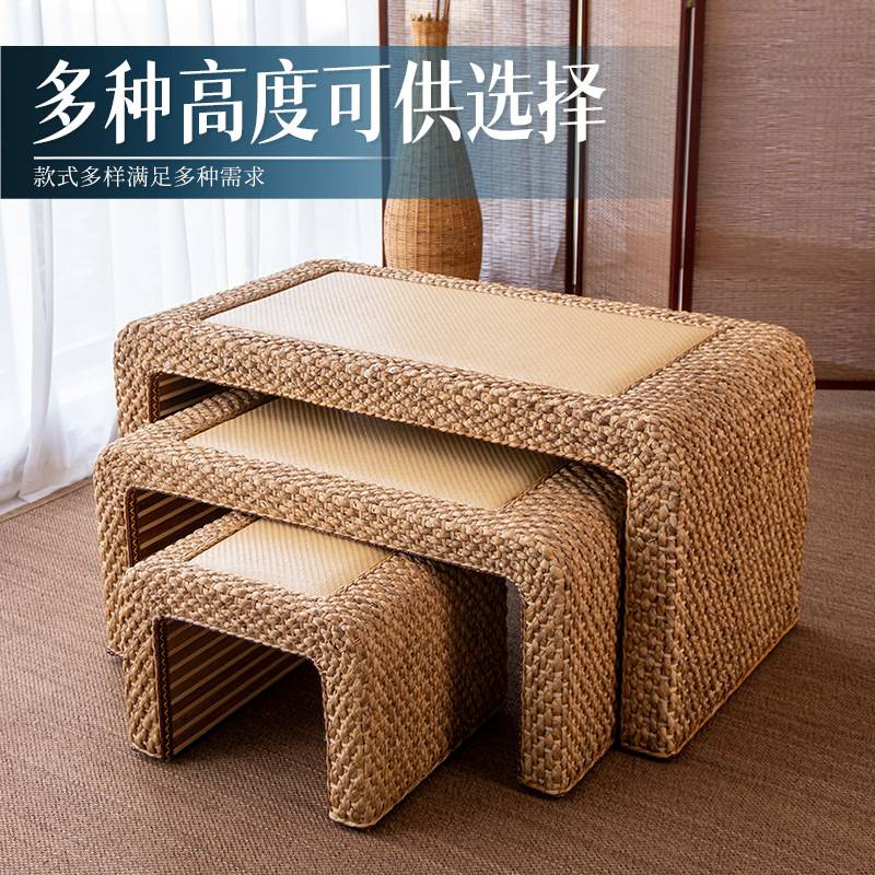 藤编榻榻米茶桌飘窗桌小炕桌炕几小茶几三件套桌子地桌小矮桌藤艺