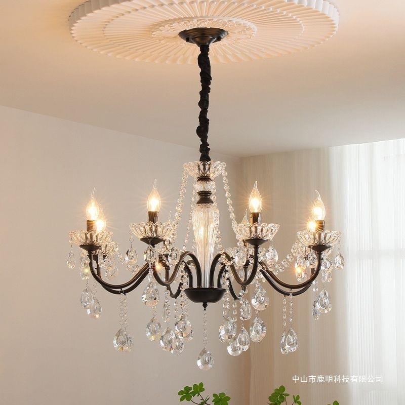 式复古19美黑色水晶吊灯式简约大气卧室欧式厅轻奢餐厅法蜡烛灯客