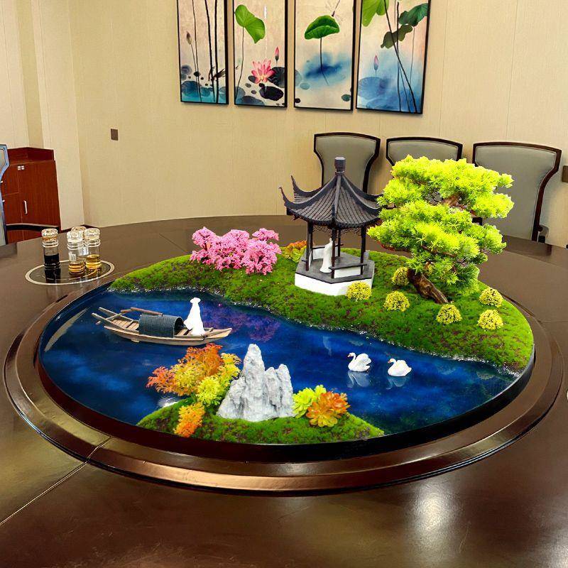 酒形店大圆CD365027桌中间摆件饰圆餐桌装转盘桌中花摆设新式创意