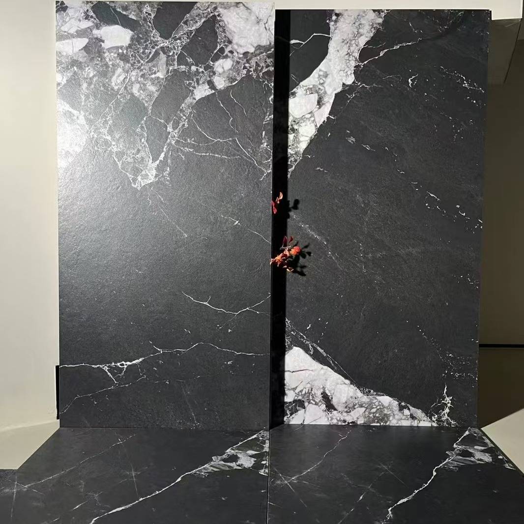 模具干粒面通体哑光防滑黑色大理石瓷砖600X1200卫生间防滑地砖