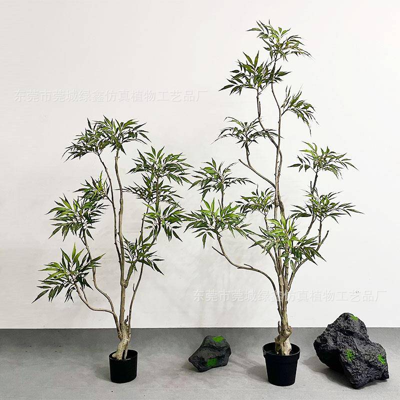 客绿植物景lx07厅橱窗装饰摆件仿真黄天竺盆栽装树仿真绿盆植摆饰
