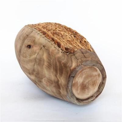 厂家销手工制作蒲草织和花泡桐CF20077混搭编花桶花瓶花售坛插器