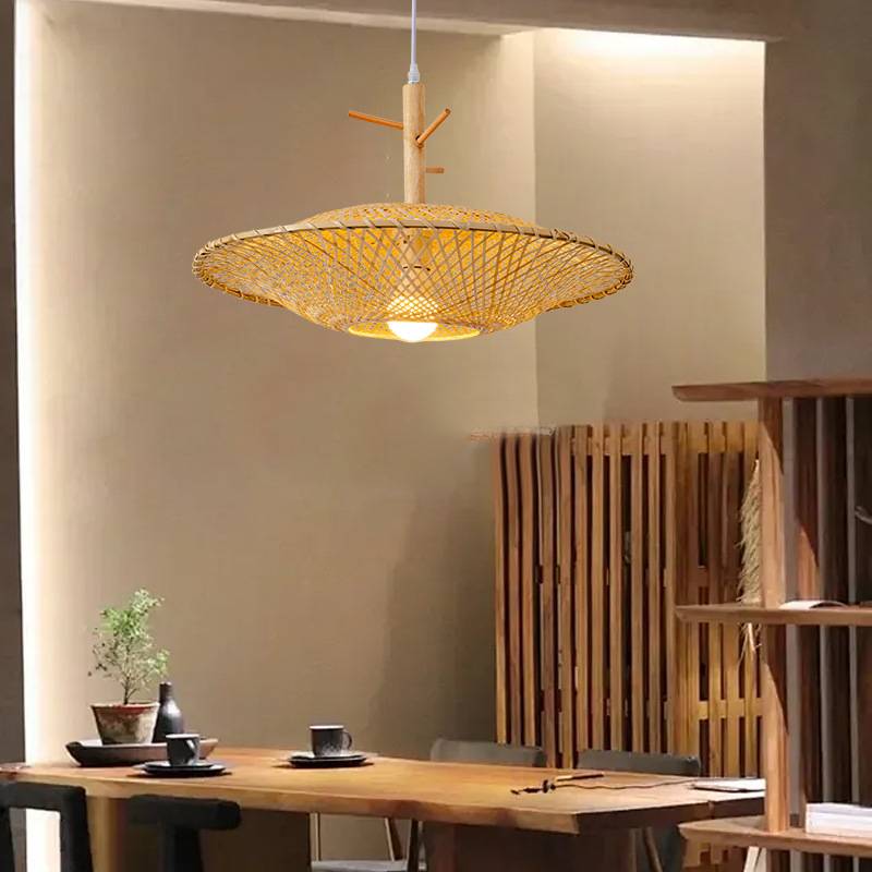 竹编吊灯竹艺禅意茶室中式餐厅民宿灯具日式藤编灯笼复古创意灯罩