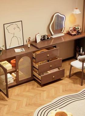 书桌柜户一体中古风卧室成子套伸家具小型可缩梳UEF妆台凳转角斗