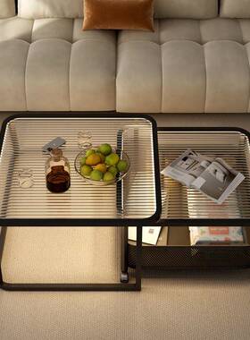 A6T004奢可户移动方形茶几现代轻创法意式奶油风客厅家用小型玻璃